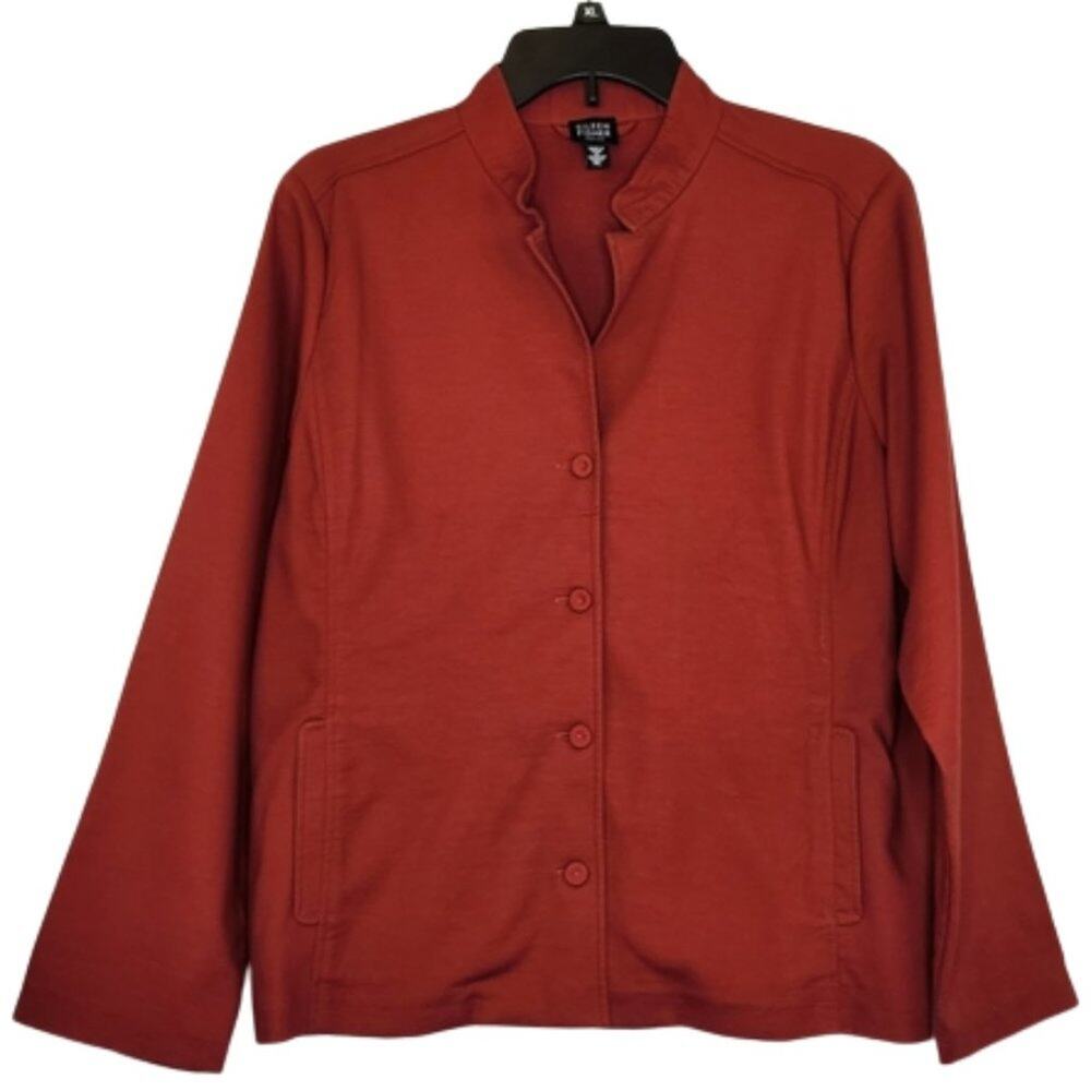 Eileen Fisher petite brick orange button down blouse size PL